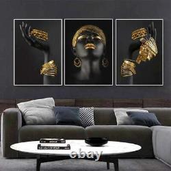 Black Woman African Gold Makeup Wall Art Frame Canvas Picture Photo Print UK