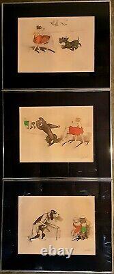 Boris O'Klein Dirty Dogs of Paris Hand Colored Engraving Framed Set of 3 1950s