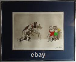 Boris O'Klein Dirty Dogs of Paris Hand Colored Engraving Framed Set of 3 1950s