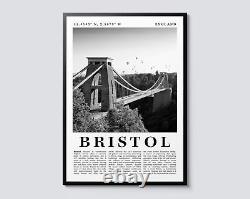 Bristol England Poster, Modern B&W Photographic Wall Art Print, UK Travel