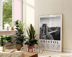 Bristol England Poster, Modern B&W Photographic Wall Art Print, UK Travel