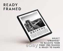 Bristol England Poster, Modern B&W Photographic Wall Art Print, UK Travel