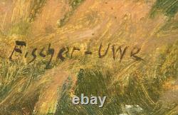 Bruno Fischer-Uwe Oil on Hard Fiber Autographed Worpsweder Landscape