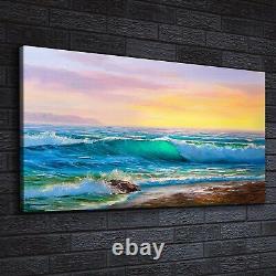 Canvas Print Photo Wall Picture Shore Waves sea Sunrise painting seascape 140x70