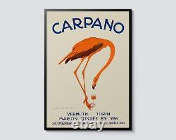 Carpano Vintage Cocktail Advert Print, Flamingo and Turin Inspired Wall Art