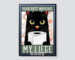 Cat Bathroom Humor Wall Art, Funny Butt Napkins Poster, Quirky Illustration