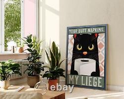 Cat Bathroom Humor Wall Art, Funny Butt Napkins Poster, Quirky Illustration