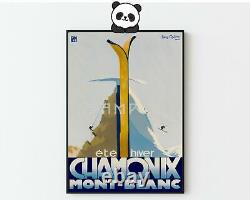 Chamonix Skiing Poster, Vintage French Ski Print Winter framed A6 A5 A4 A3 A2 A1