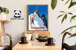 Chamonix Skiing Poster, Vintage French Ski Print, framed A6 A5 A4 A3 A2 A1