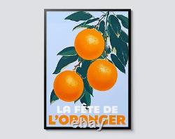 Citrus Market Festival Poster, Vintage Orange Fruit Themed Wall Art, Floral