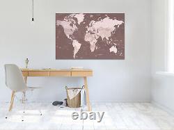 Classic World map countries capitals brown green tones mounted canvas print