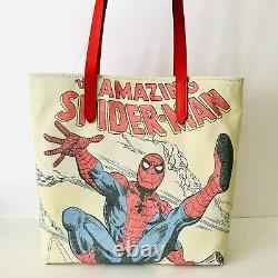 Coach Marvel Tote Spider-man Print Leather Beige Canvas Shoulder Bag NWT $298