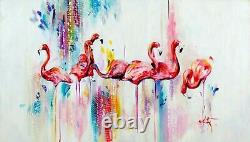 Colourful flamingo family canvas art UK Seller Free Post limited stock