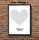 Custom Song Heart Lyric Print Any Song Of Your Choice -multiple Sizes