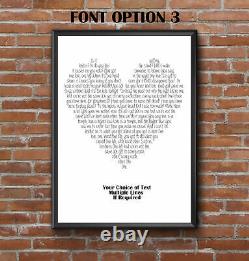 Custom Song Heart Lyric Print Any Song of your choice -Multiple Sizes