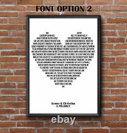 Custom Song Heart Lyric Print Any Song of your choice -Multiple Sizes