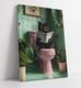Cute Fluffy Black Cat On Toilet Framed Canvas Wall Art Picture Print