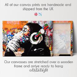 DJ Monkey Banksy Canvas Wall Art Prints Framed Large Graffiti Pictures