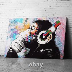 DJ Monkey Chimp Banksy Canvas Wall Art Prints Framed Large Graffiti Pictures