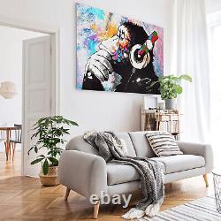 DJ Monkey Chimp Banksy Canvas Wall Art Prints Framed Large Graffiti Pictures