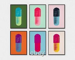 Damien Hirst Pill Prints, Set Of 6, Damien Hirst THE CURE size A4 Wall Art