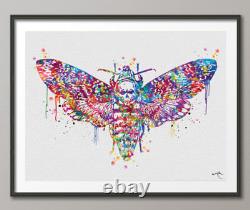 Deaths Head Hawk Moth Watercolor Print Gothic Art collectable Geek Nerdy Art