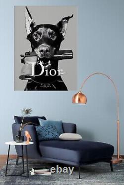 Dior Dog & Gun Style Canvas Framed Paper Picture Print Art Wall Art Home Office