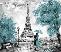 Duck Egg Blue Oil Painting Paris Eiffel Tower Canvas Wall Art Picture Print