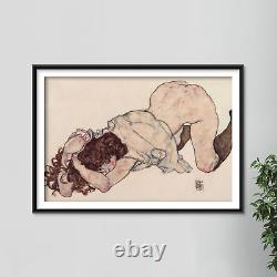 Egon Schiele Kneeling Girl Resting on Both Elbows Poster Print Art