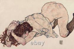Egon Schiele Kneeling Girl Resting on Both Elbows Poster Print Art