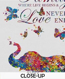 Elephant Family Quote Butterfly Art Watercolor Print Painting Wedding Gift-1681