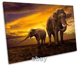 Elephants Sunset Africa Safari CANVAS WALL ART Print Picture