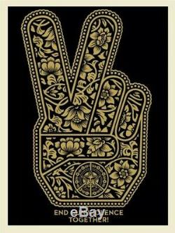 End Gun Violence Together Peace Fingers Shepard Fairey OBEY Signed NEW Condition