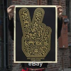 End Gun Violence Together Peace Fingers Shepard Fairey OBEY Signed NEW Condition