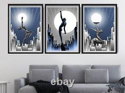 FRAMED ART BLUE Deco women Posters Art Prints Set Of 3