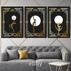 FRAMED ART Deco women GOLD EFFECT Posters Art Print 2 Set Of 3