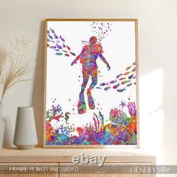 Female Scuba Diver Watercolour Art Print Scuba Diving Sport Art Print