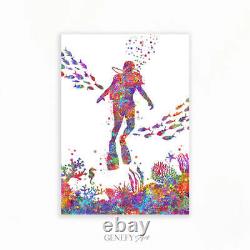 Female Scuba Diver Watercolour Art Print Scuba Diving Sport Art Print