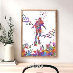 Female Scuba Diver Watercolour Art Print Scuba Diving Sport Art Print