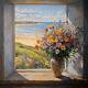 Flowers With A Beach Oil Painting Luxury Canvas Wall Art Picture Print Colourful