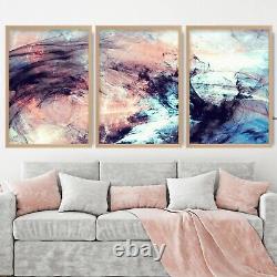 Framed ABSTRACT Purple Pink and Blue Contemporary Wall Art Print Gift Set Of 3