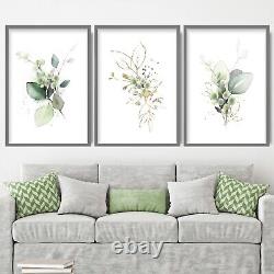 Framed Botanical Herbal Art Prints Green Hand Drawn Pictures Wall Art Set Of 3