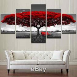 Framed Home Decor Canvas Print Painting Wall Art Modern Red Tree Scenery Bench