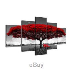 Framed Home Decor Canvas Print Painting Wall Art Modern Red Tree Scenery Bench