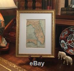 Framed Original 1896 Antique Map FLORIDA Cape Coral Boca Raton Clearwater Largo