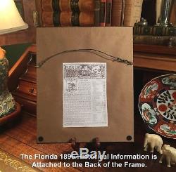 Framed Original 1896 Antique Map FLORIDA Cape Coral Boca Raton Clearwater Largo