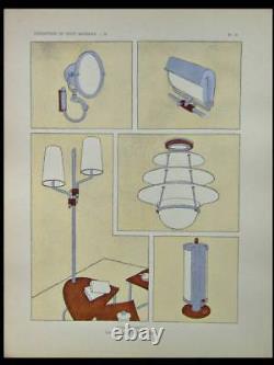 French Art Deco Luminaire 1929 Pochoir- Maurice Matet, Lamp, Ceiling Light
