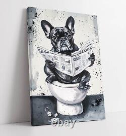 French Bulldog On Toilet Bathroom Decor Framed Canvas Wall Art Picture Print