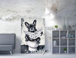 French Bulldog On Toilet Bathroom Decor Framed Canvas Wall Art Picture Print