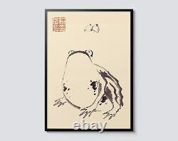 Frog & Butterfly Sumi-E Wall Art, Traditional Japanese Line Art Print by